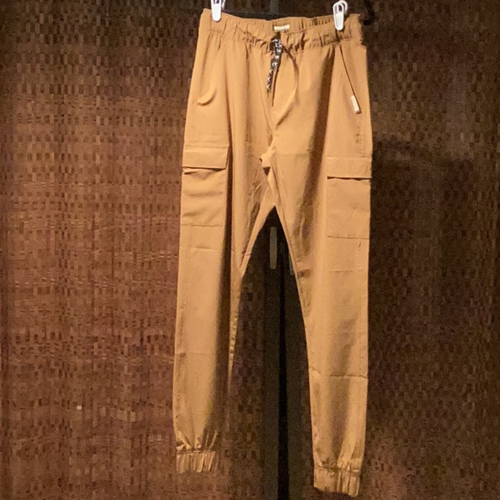Weatherproof Tan Cargo Pants with Elastic Cuffs